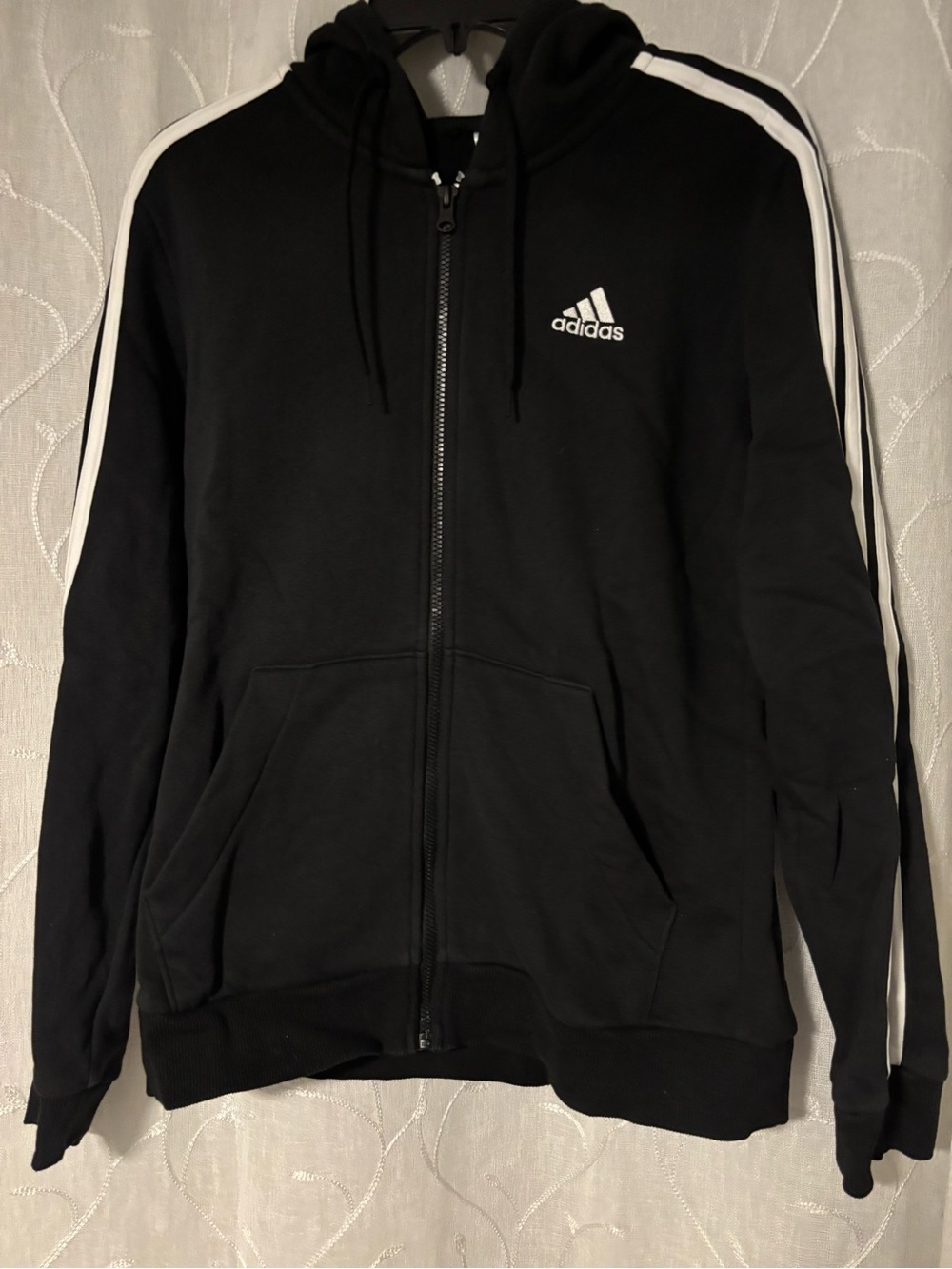 Adidas Women’s Black Full-Zip Hoodie with White Stripes